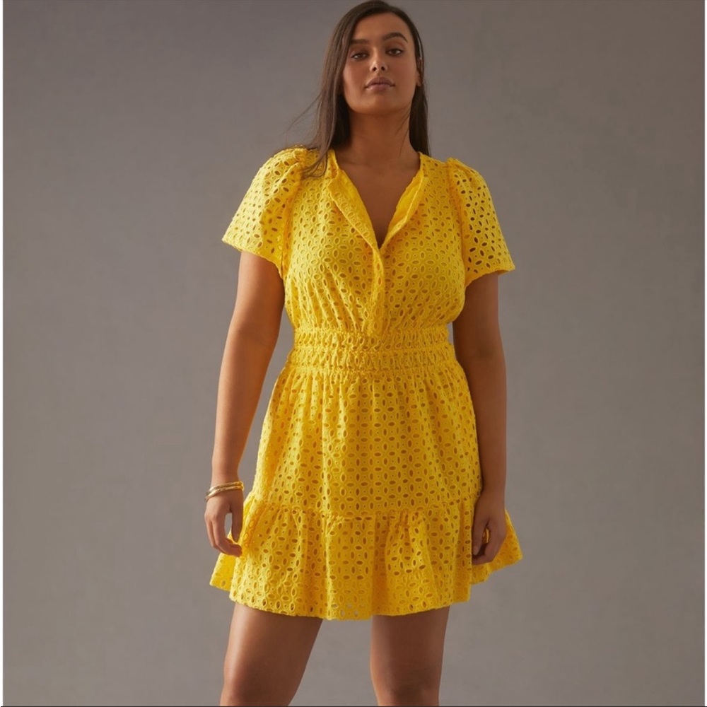 NEW Anthropologie The Somerset Mini Dress: Eyelet Edition In Yellow, Size 2X